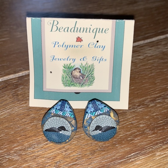BEADUNIQUE BY BARBARA SPERLING | Polymer Clay Post Earrings w/ Loons | One size - Picture 2 of 6